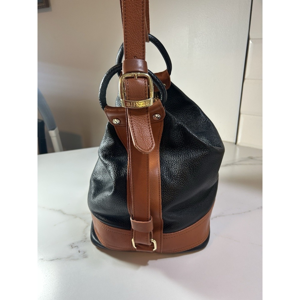 Valentina Italy Black Pebbled Leather Convertible Sling Backpack Hobo Bag - Picture 3 of 8